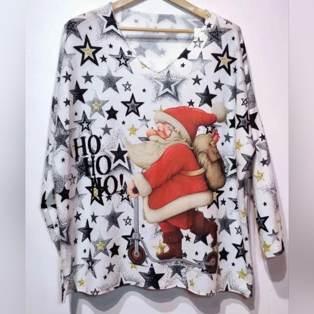 #1012 Loowie Festive Santa Claus Star Print Sweater